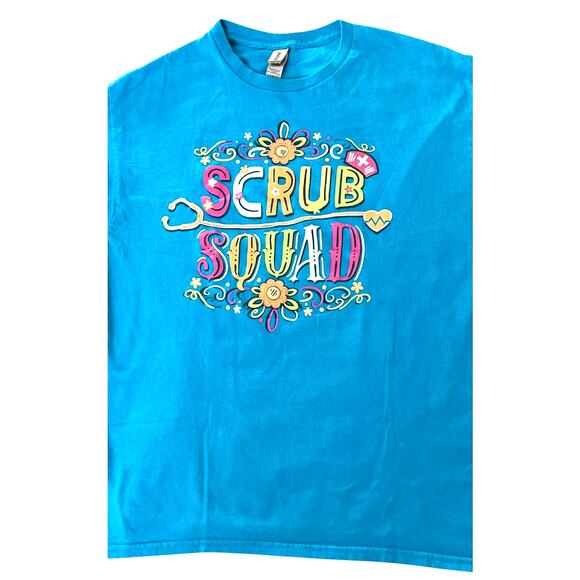 GILDAN "SCRUB SQUAD" SHORT SLV COTTON T-SHIRT, MENS, L, BLUE-MULTICOLOR GRAPHICS - Picture 7 of 11